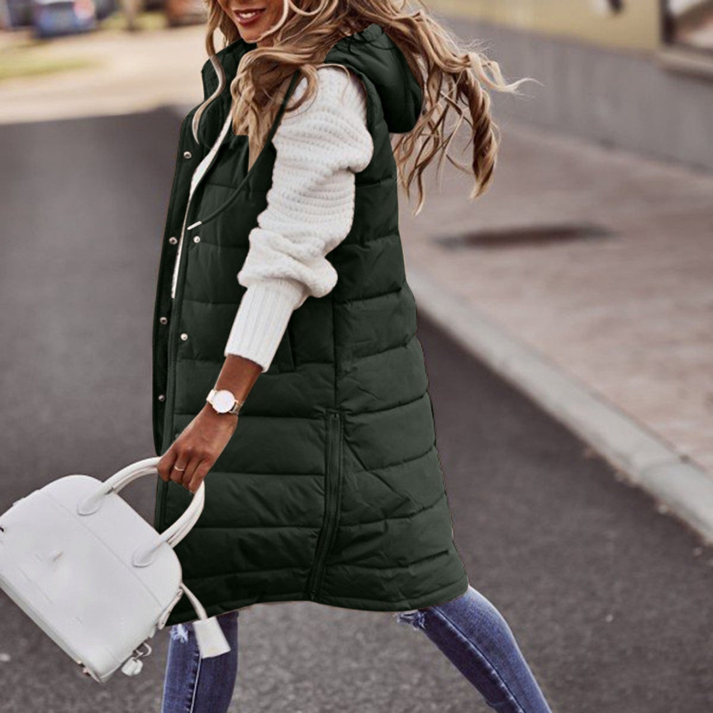 Image of Dames Gewatteerd Bodywarmer met Capuchon