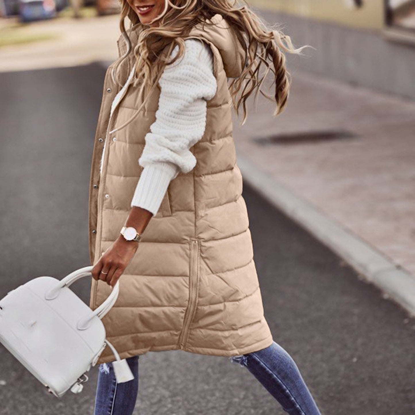 Image of Dames Gewatteerd Bodywarmer met Capuchon