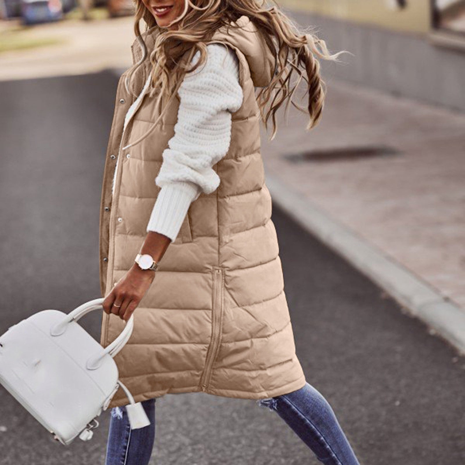 Image of Dames Gewatteerd Bodywarmer met Capuchon