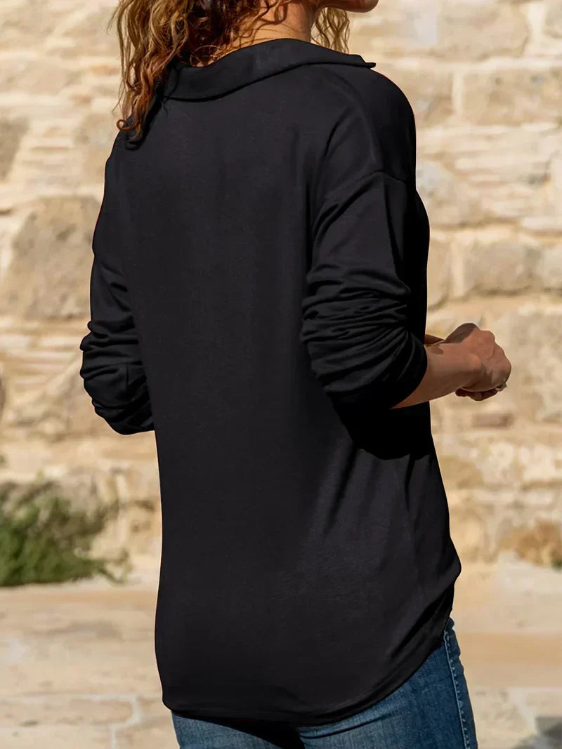 Dames half-zip trui met kraag - Gebreide pullover met lange mouwen