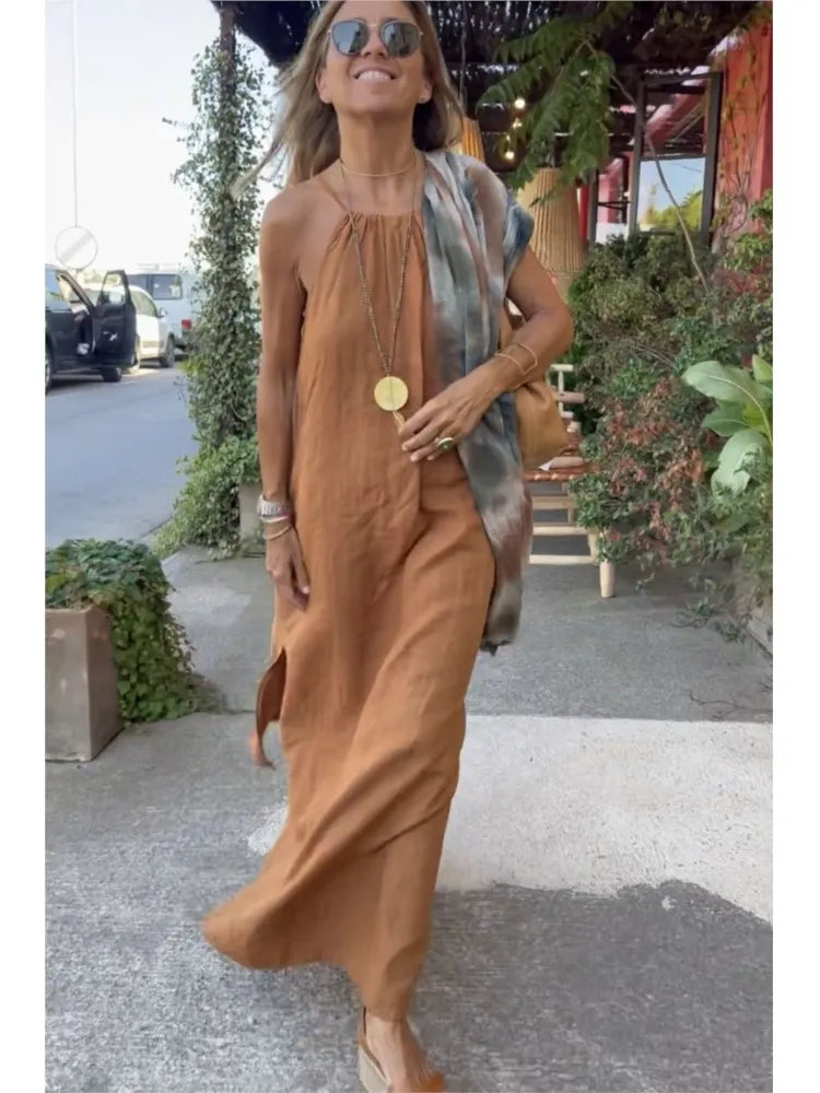 Image of Dames Halter A-lijn Maxi-jurk