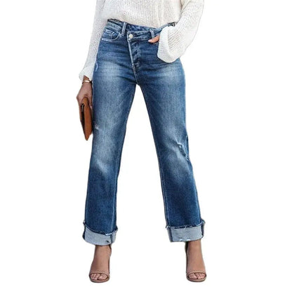 Image of Dames High-Waisted Straight Leg Jeans