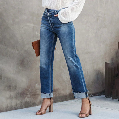 Image of Dames High-Waisted Straight Leg Jeans