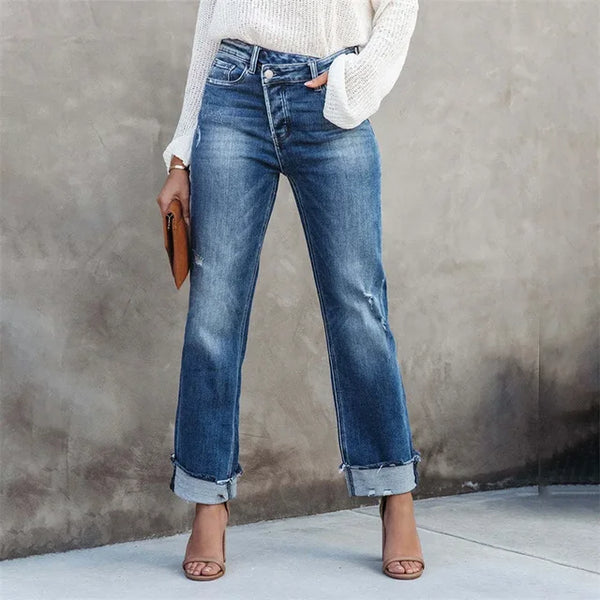 Image of Dames High-Waisted Straight Leg Jeans