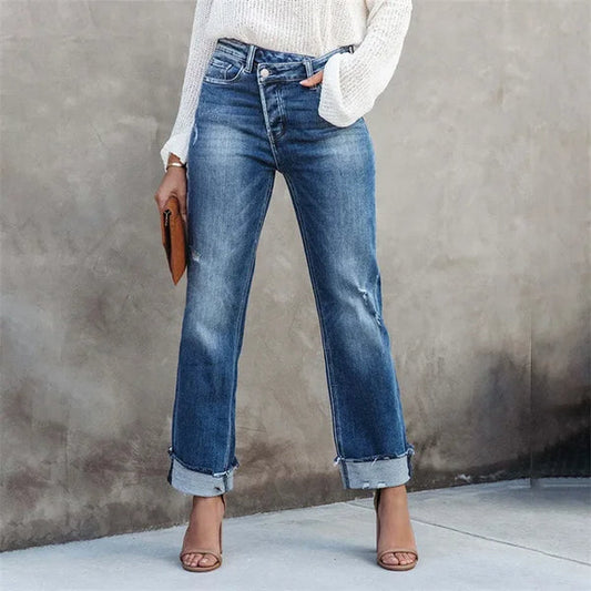 Image of Dames High-Waisted Straight Leg Jeans