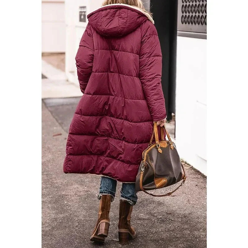 Image of Dames Hooded Longline Puffer Jacket