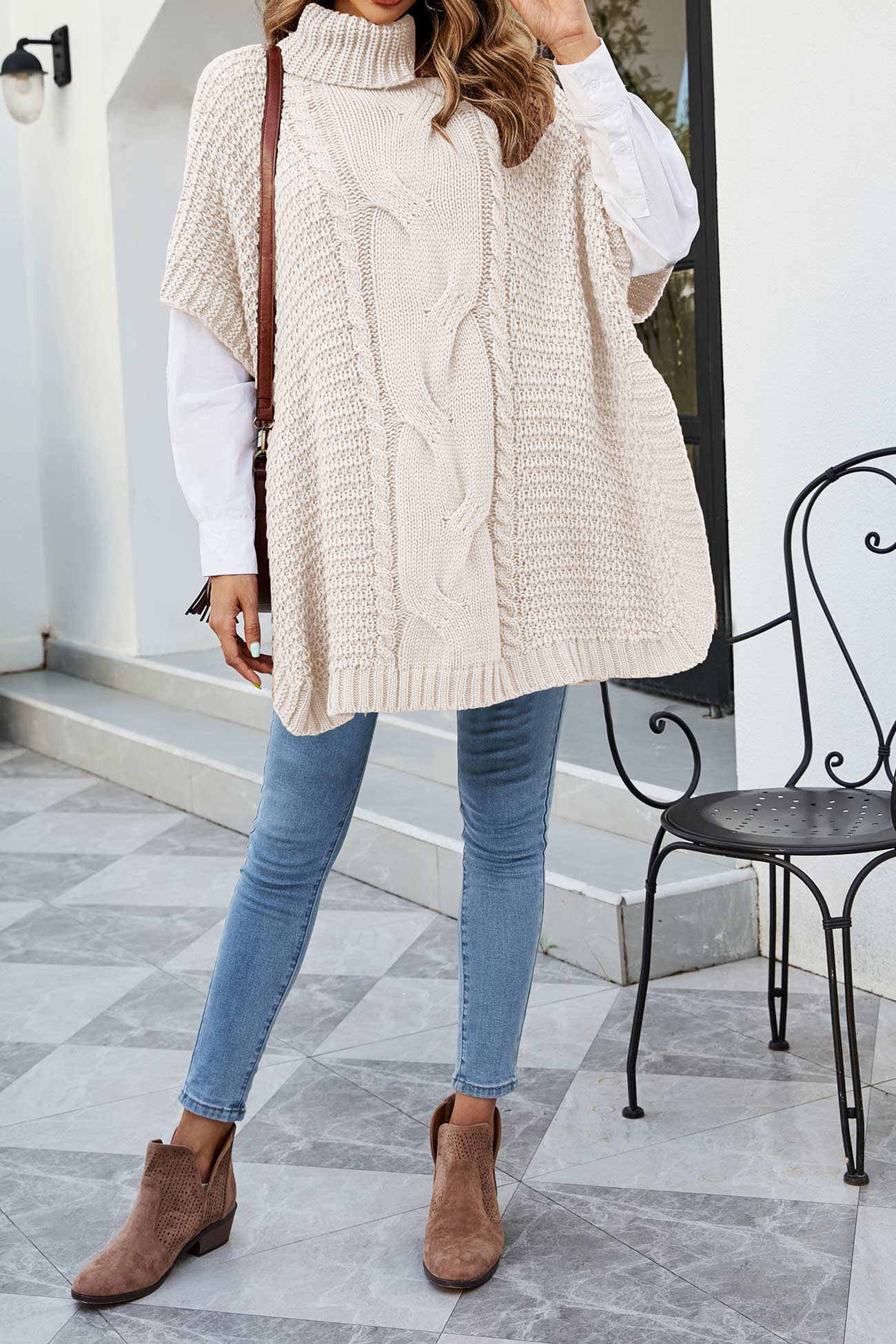 Image of Dames Kabel Gebreide Trui Poncho