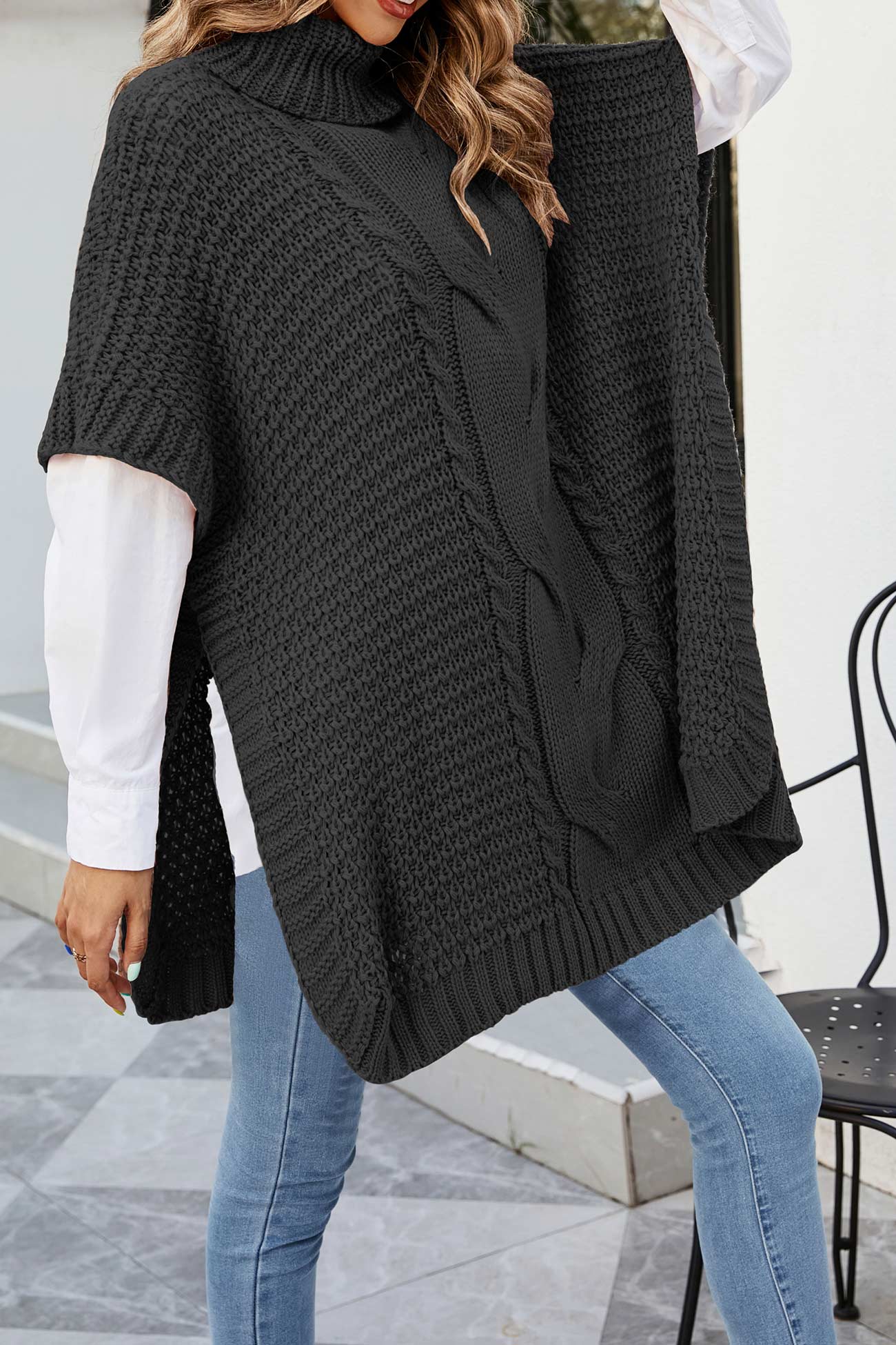 Image of Dames Kabel Gebreide Trui Poncho
