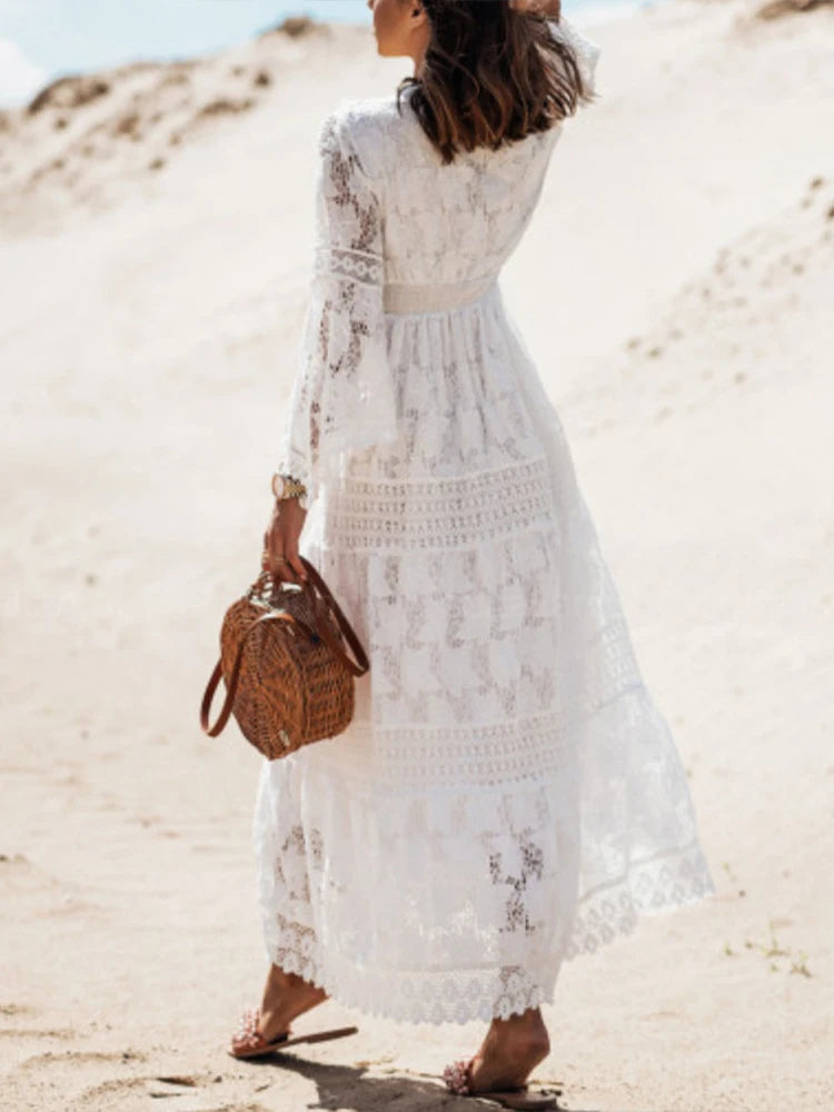Dames Maxi Jurk met Lange Mouwen en Kant - Image 3