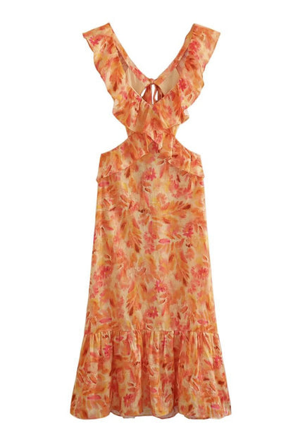 Image of Dames Maxi-jurk met Ruches en Bloemenprint