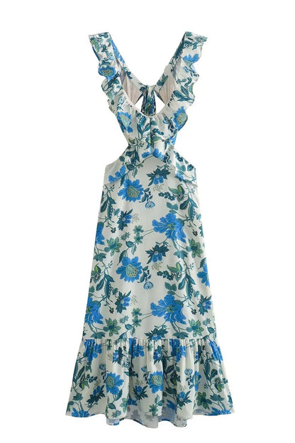 Image of Dames Maxi-jurk met Ruches en Bloemenprint