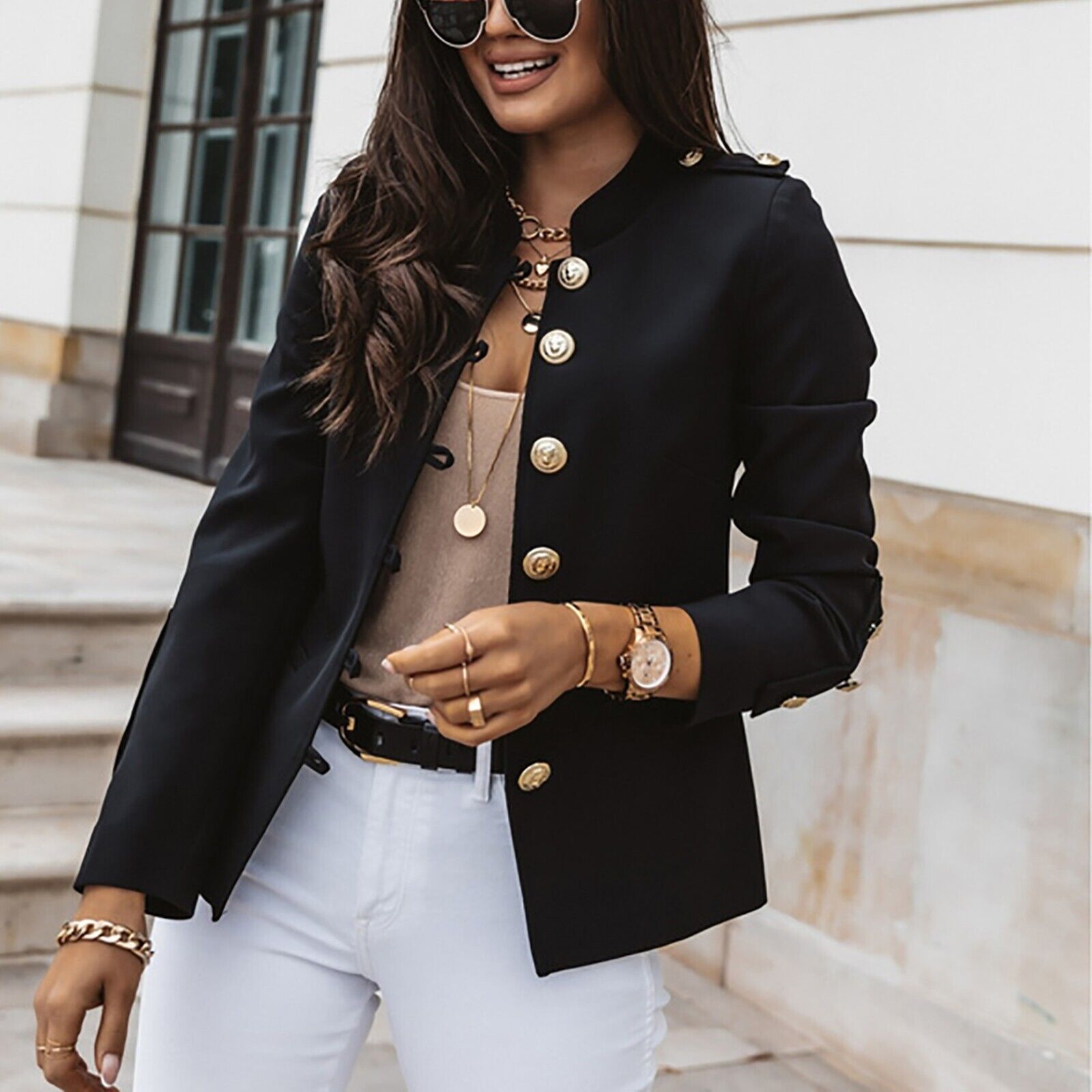 Image of Dames Military Jacket met Knoopsluiting