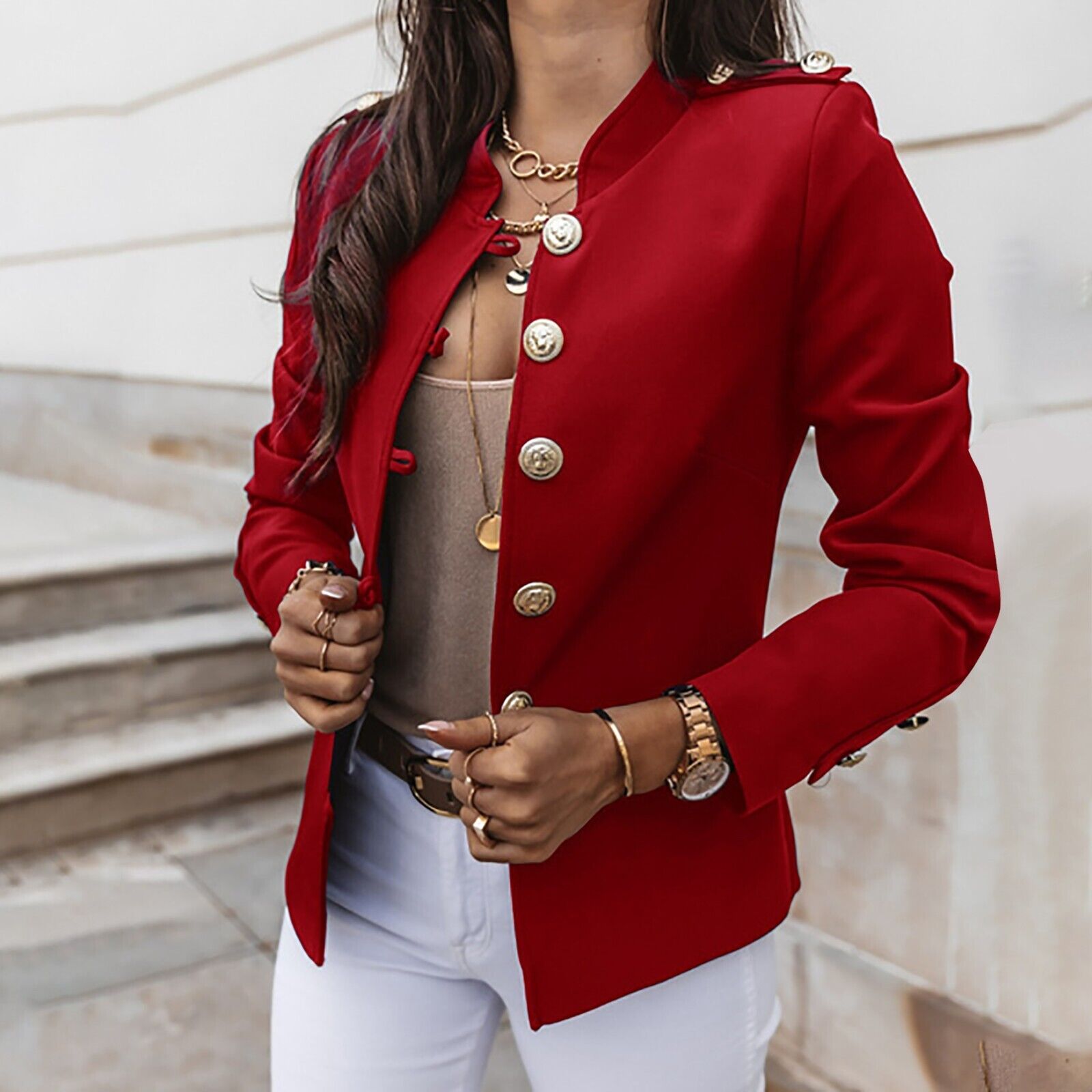 Image of Dames Military Jacket met Knoopsluiting