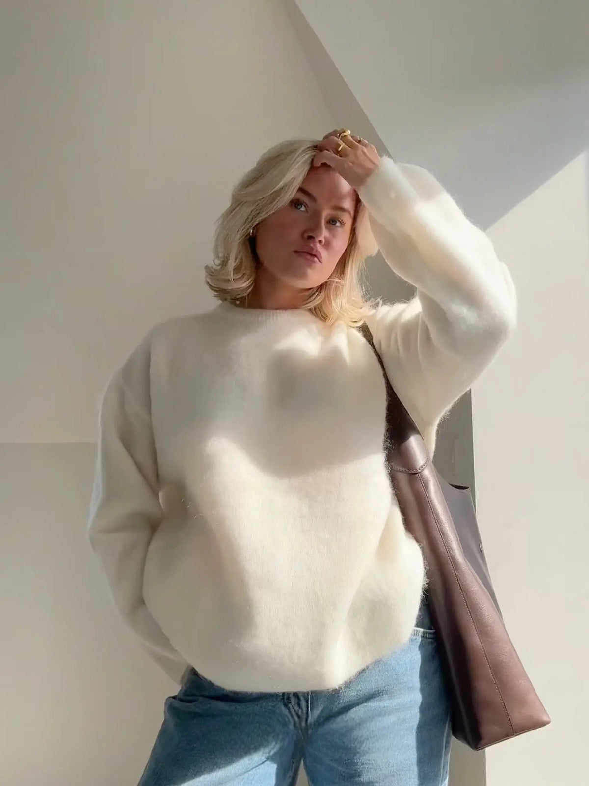 Dames mohair trui - Zachte pluizige gebreide trui & wollen trui