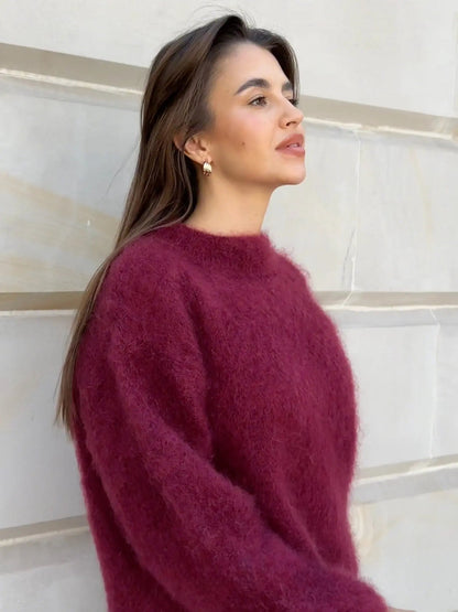 Dames mohair trui - Zachte pluizige gebreide trui & wollen trui