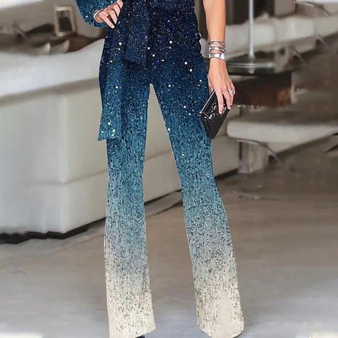 Dames one-shoulder ombre disco-jumpsuit