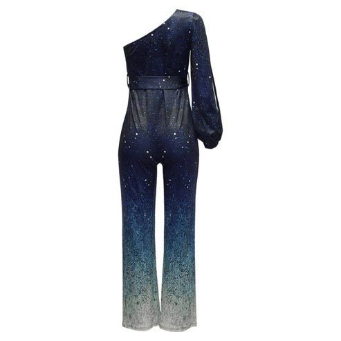 Dames one-shoulder ombre disco-jumpsuit