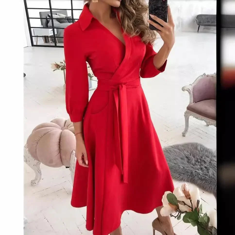 Image of Dames Overhemd Midi Jurk met Riem