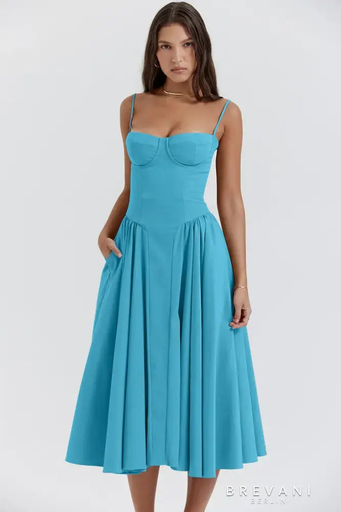 Image of Dames Spaghetti Bandjes A-lijn Midi Jurk