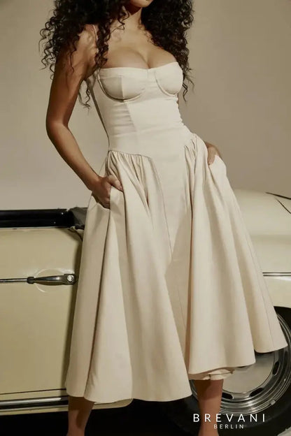 Image of Dames Spaghetti Bandjes A-lijn Midi Jurk