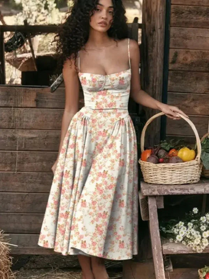 Image of Dames Spaghetti Bandjes A-lijn Midi Jurk