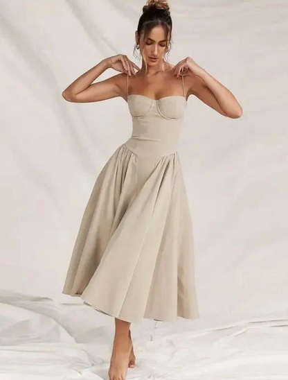 Image of Dames Spaghetti Bandjes A-lijn Midi Jurk
