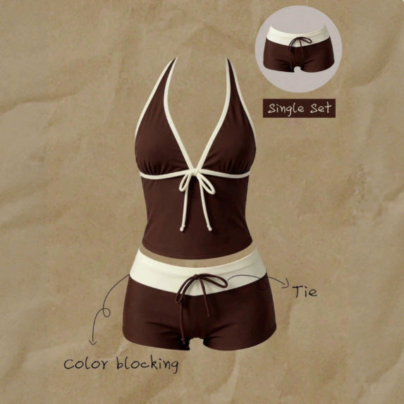 Dames tankini met modieus stippenpatroon en verstelbare halternek