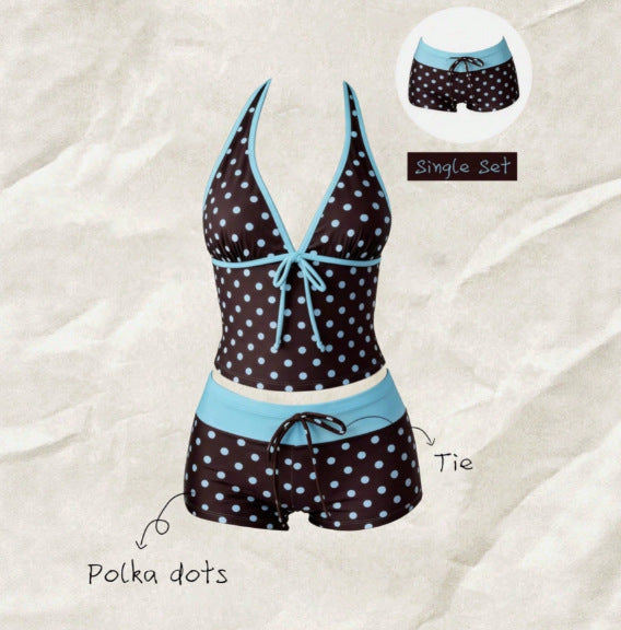 Dames tankini met modieus stippenpatroon en verstelbare halternek