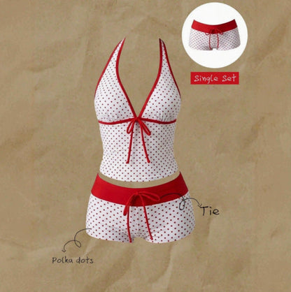 Dames tankini met modieus stippenpatroon en verstelbare halternek