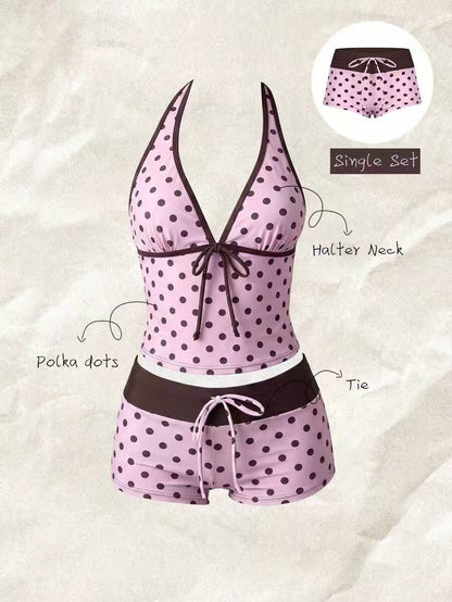 Dames tankini met modieus stippenpatroon en verstelbare halternek