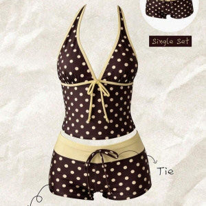 Dames tankini met modieus stippenpatroon en verstelbare halternek