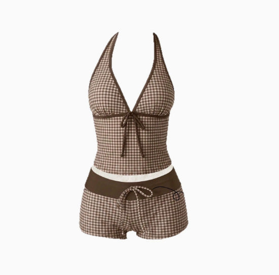 Dames tankini met modieus stippenpatroon en verstelbare halternek