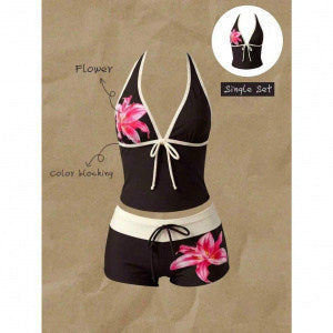 Dames tankini met modieus stippenpatroon en verstelbare halternek