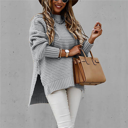 Image of Dames Tuniek Mock Neck Geribbelde Gebreide Trui