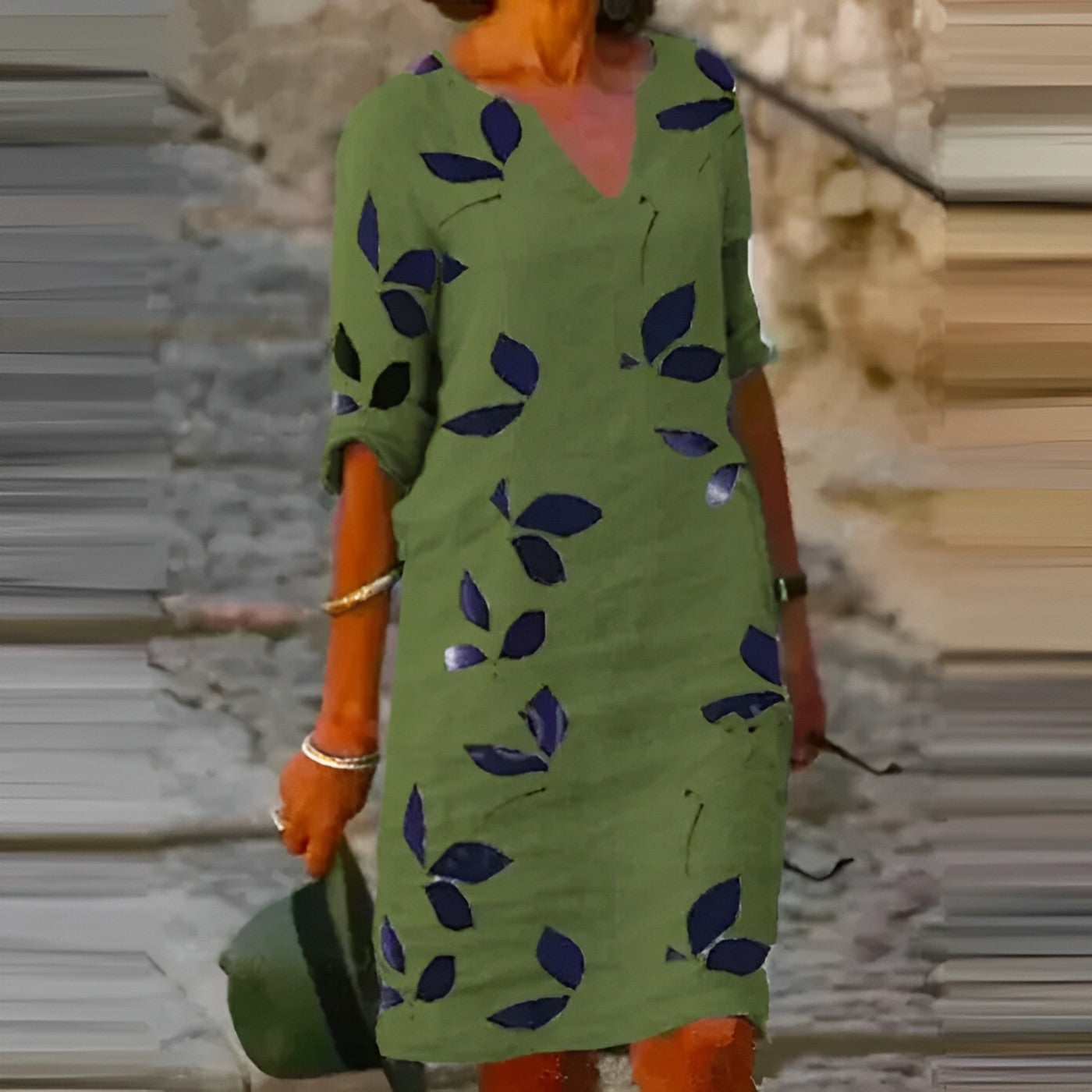 Image of Dames V-hals Bloemen Midi Jurk