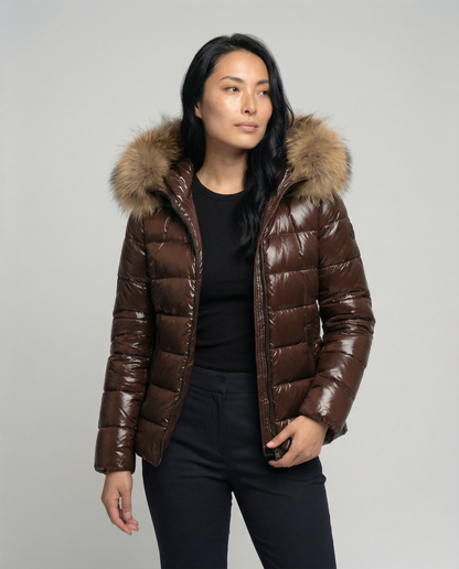 Dames winterdonsjas met afneembare capuchon en luxe bontkraag