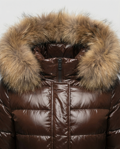 Dames winterdonsjas met afneembare capuchon en luxe bontkraag