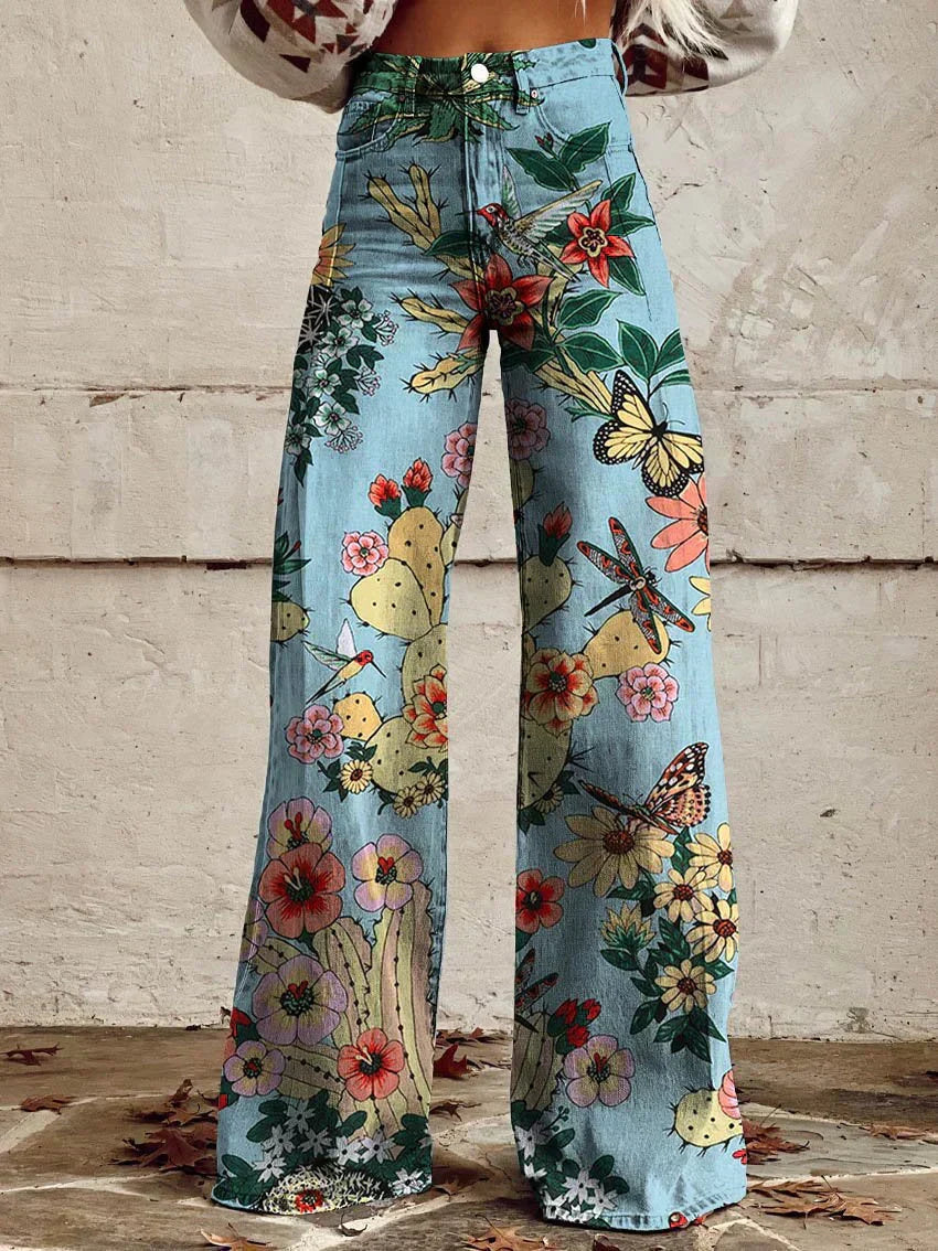 Damesbroek met hoge taille en wijde pijpen