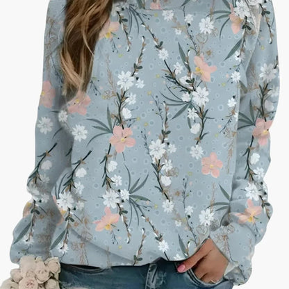 Damessweater met ronde hals en bloemenprint
