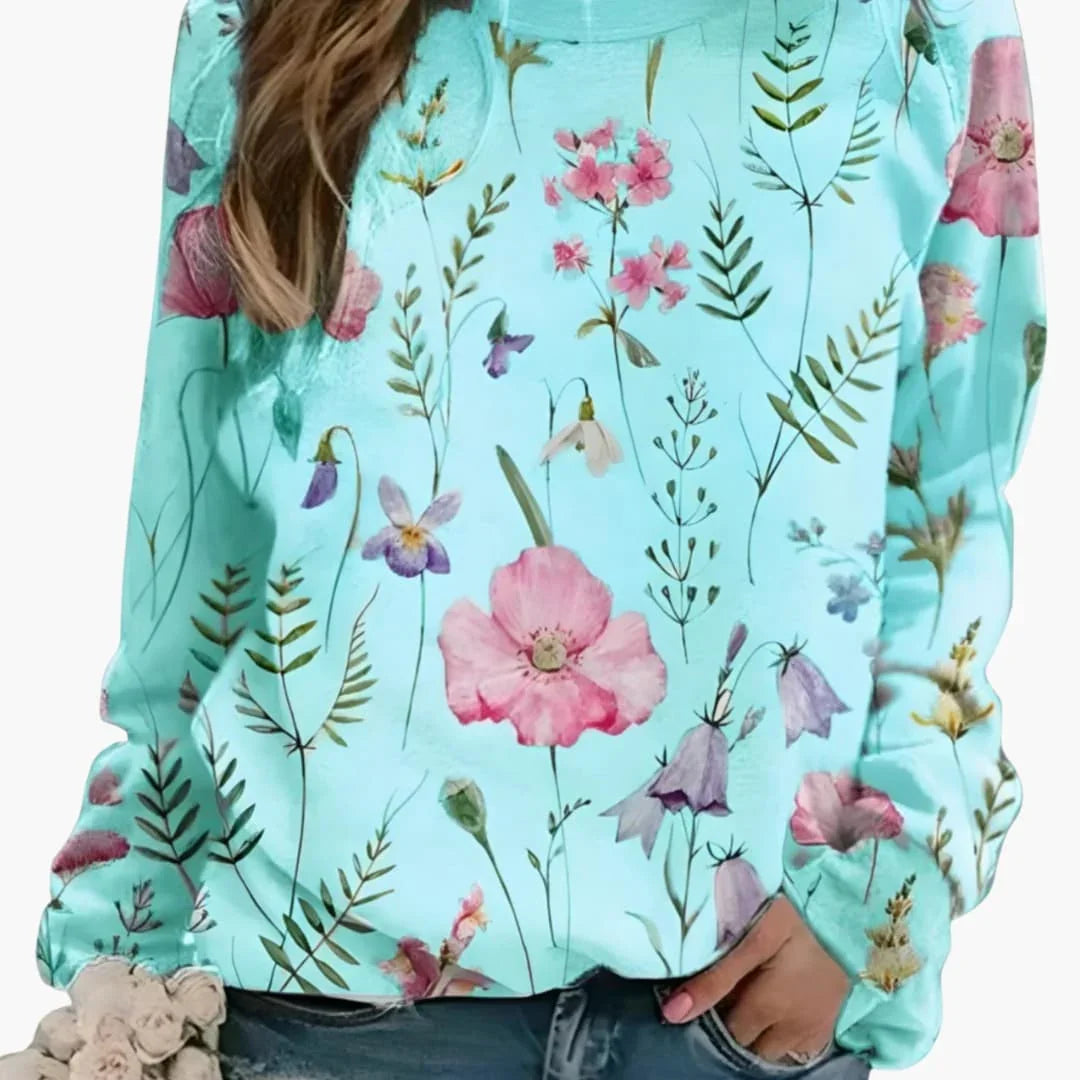 Damessweater met ronde hals en bloemenprint