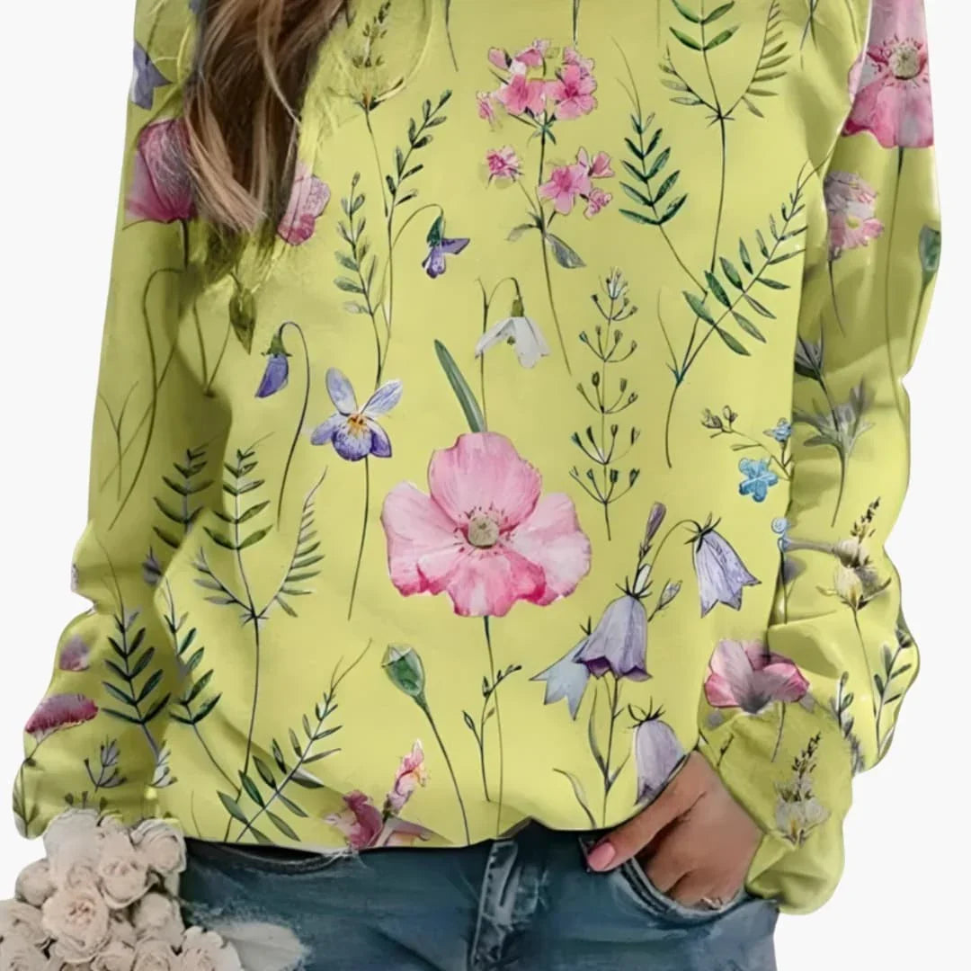 Damessweater met ronde hals en bloemenprint