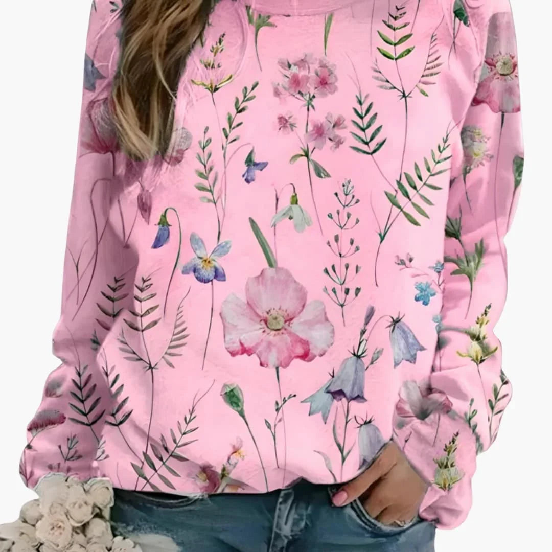 Damessweater met ronde hals en bloemenprint