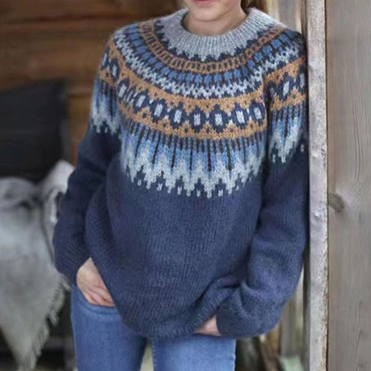 Damestrui met relaxte pasvorm en Noors Fair Isle-patroon