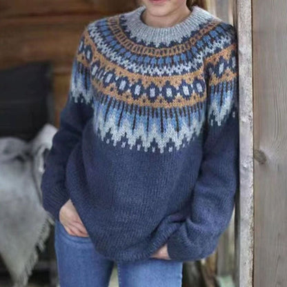 Damestrui met relaxte pasvorm en Noors Fair Isle-patroon