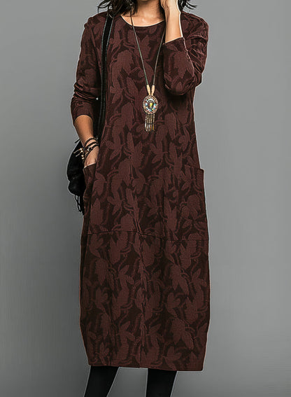Image of Deborah | Dames Midi Jurk met Lange Mouwen en Zakken