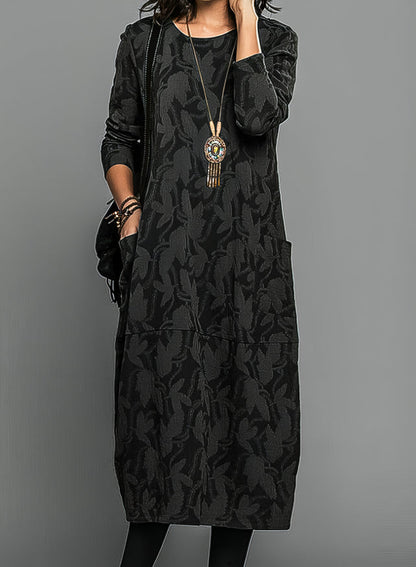 Image of Deborah | Dames Midi Jurk met Lange Mouwen en Zakken