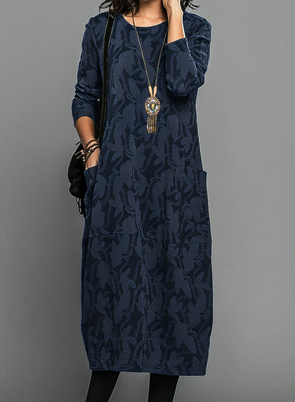 Image of Deborah | Dames Midi Jurk met Lange Mouwen en Zakken