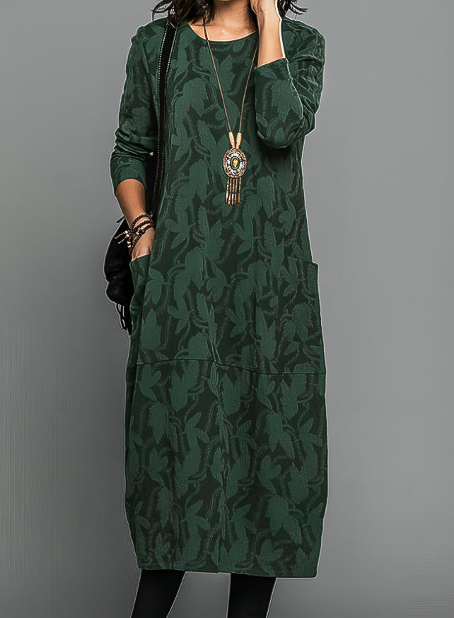 Image of Deborah | Dames Midi Jurk met Lange Mouwen en Zakken