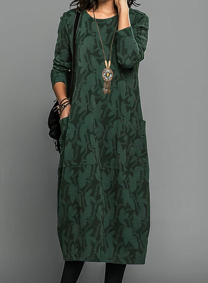 Image of Deborah | Dames Midi Jurk met Lange Mouwen en Zakken