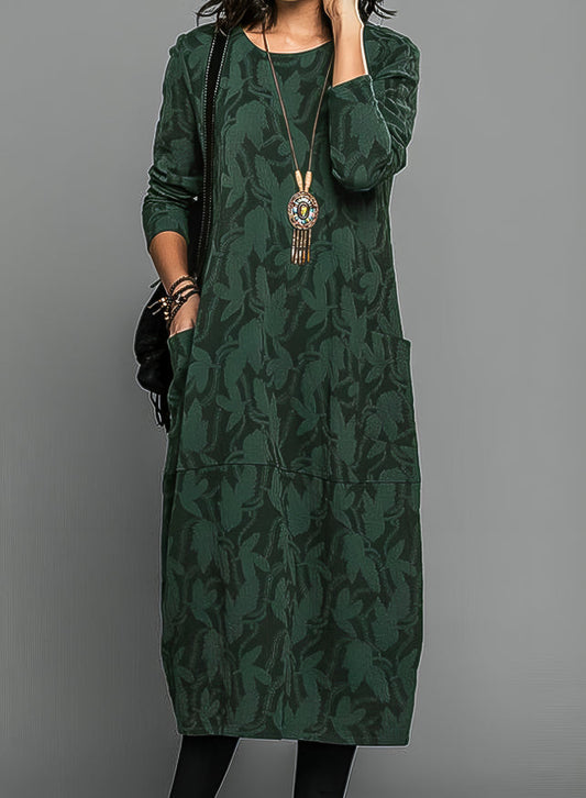 Image of Deborah | Dames Midi Jurk met Lange Mouwen en Zakken